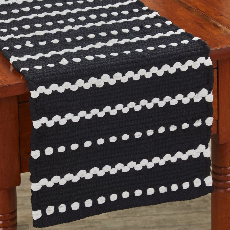 Black and White Cotton Chindi Table Runner 14" x 16"