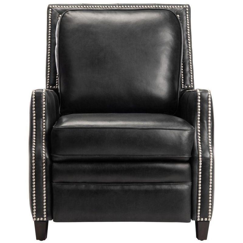 Black Leather Recliner with Wood Legs and Nailhead Trim