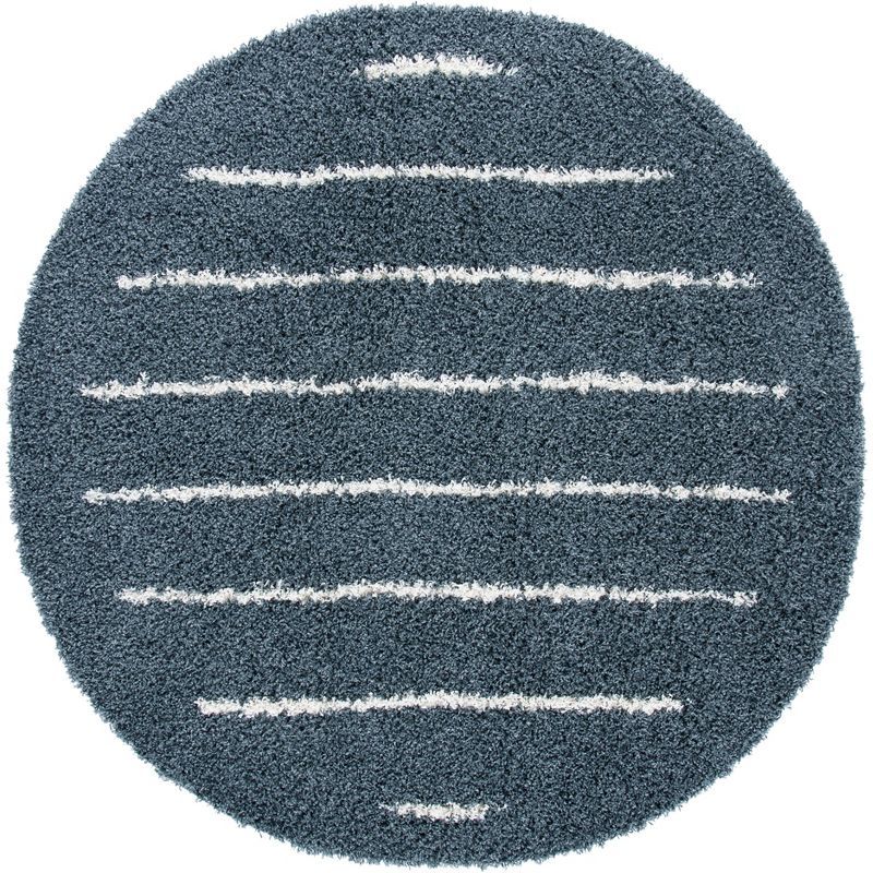 Ivory and Dark Grey Hand-Knotted Shag Round Area Rug