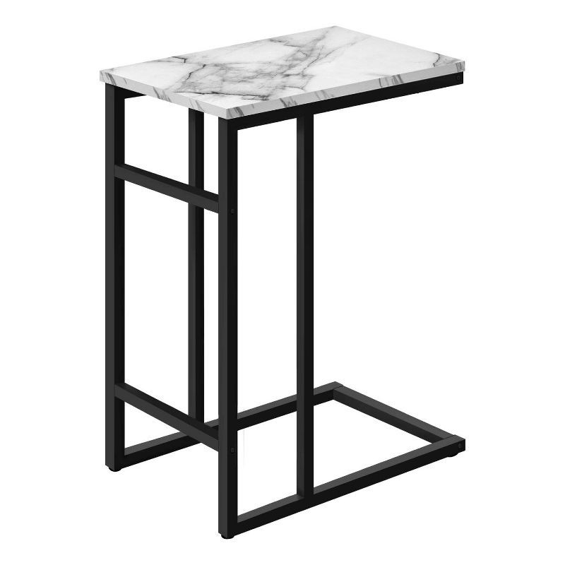White Marble and Black Metal C-Shaped End Table