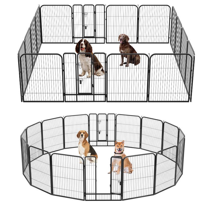 40-Inch Black Metal Dog Playpen with Doors