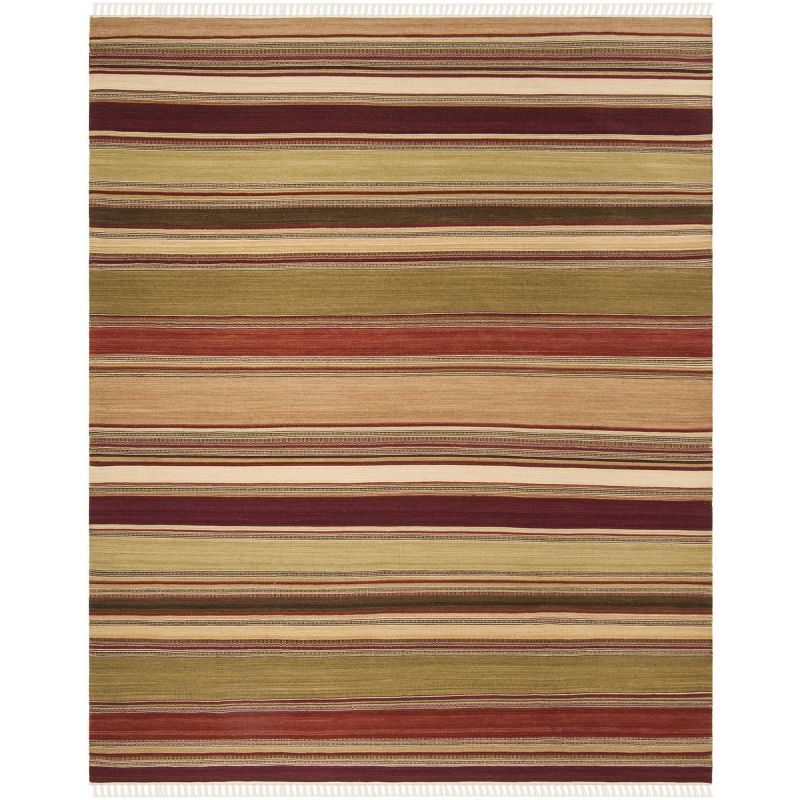 Handmade Red and Multicolor Stripe Wool Cotton 9' x 12' Rug