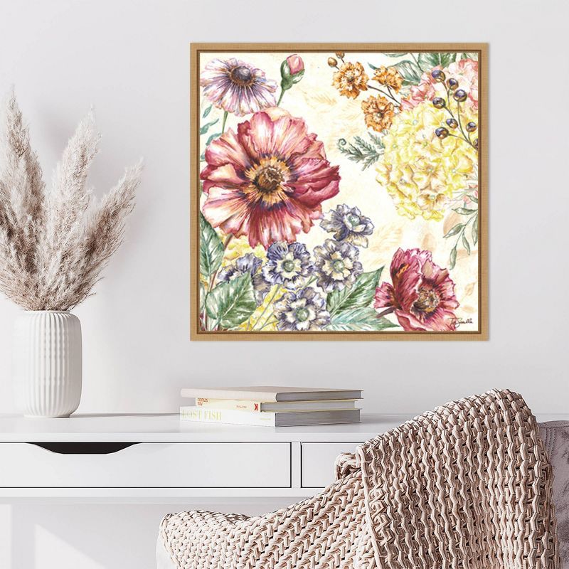 Wildflower Medley I Floral Canvas Art with Maple Frame