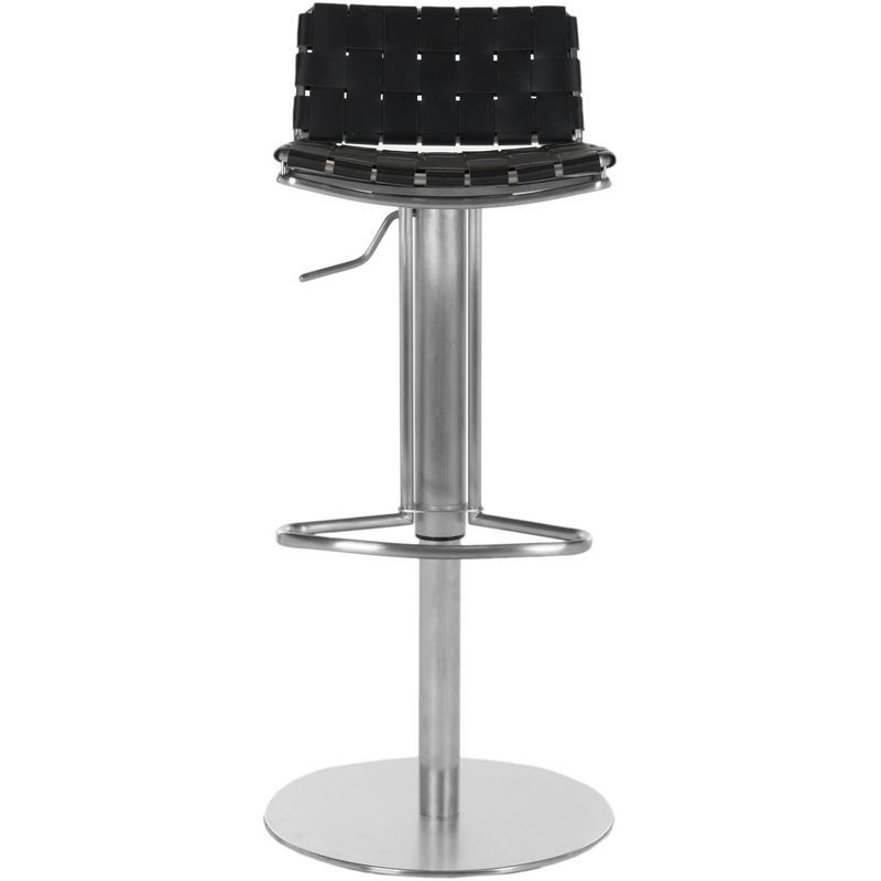 Adjustable Black Leather and Metal Swivel Bar Stool