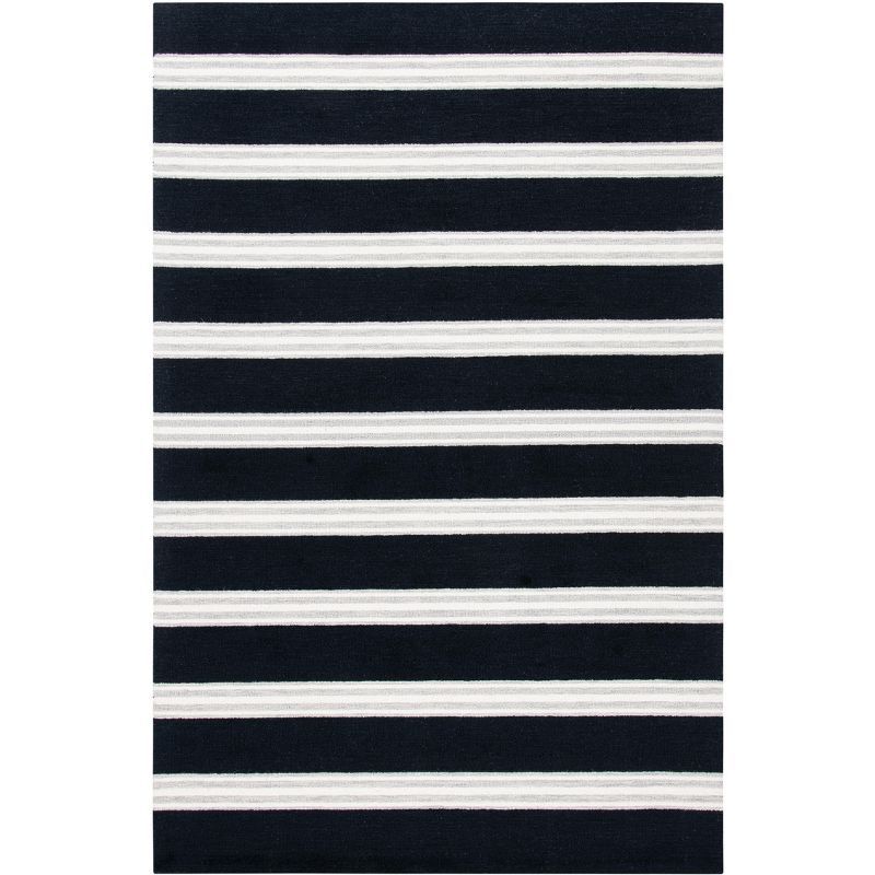 Handmade Black and Ivory Wool Striped Area Rug