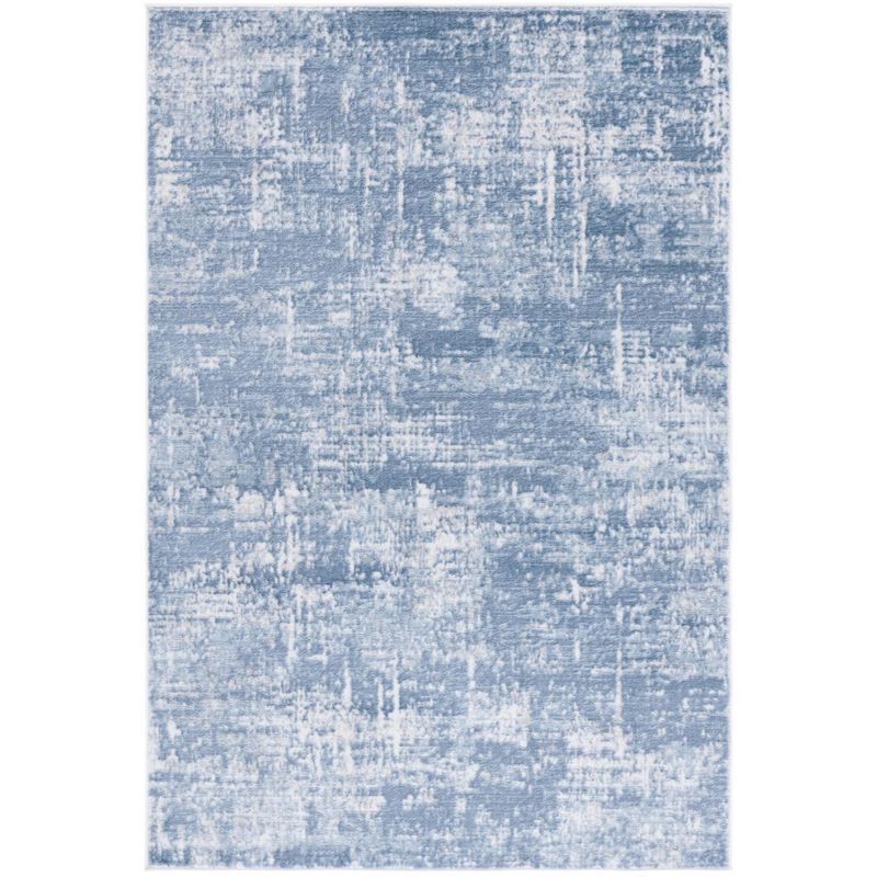 Ivory and Steel Blue Abstract Hand-knotted Rug