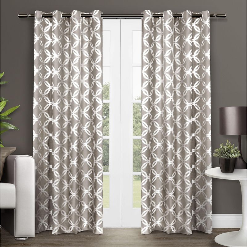 Natural Light-Filtering Geometric Grommet Curtain Panels