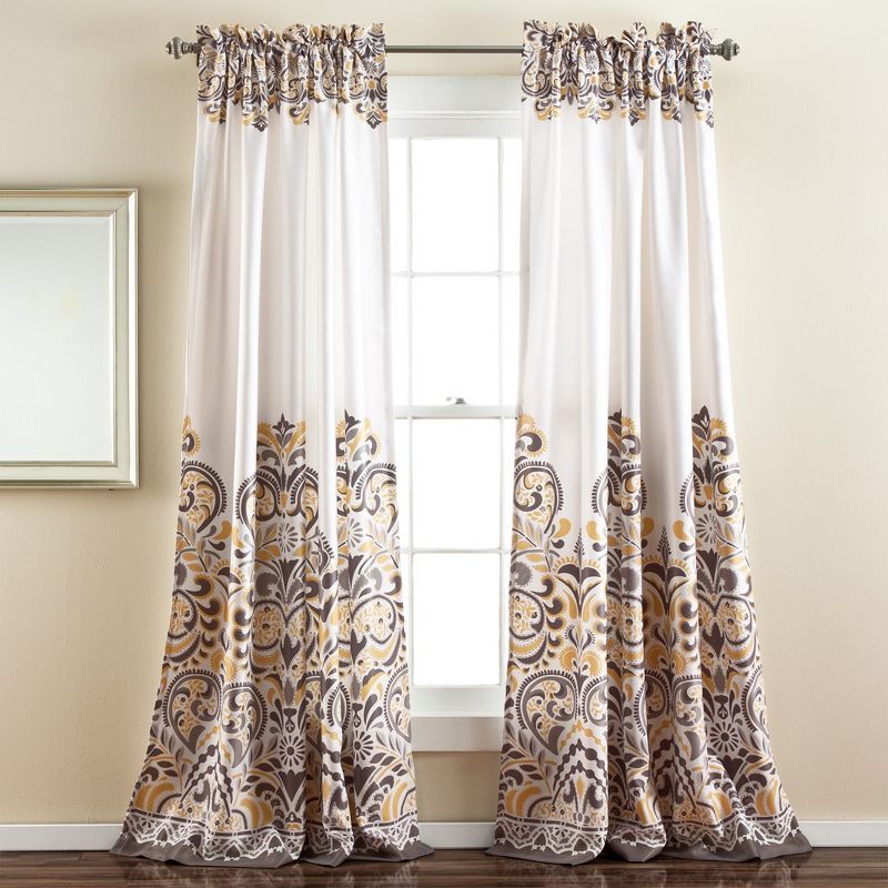 Gray and Yellow Paisley Polyester Room Darkening Window Panels