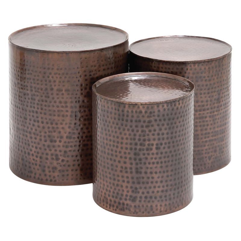 Brown Hammered Metal Round Accent Tables Set of 3