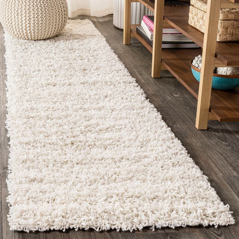 Cream Shag Reversible Synthetic Area Rug, 2 x 8