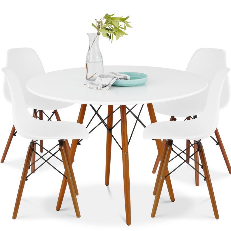 White and Walnut Mid-Century Modern 5-Piece Dining Set