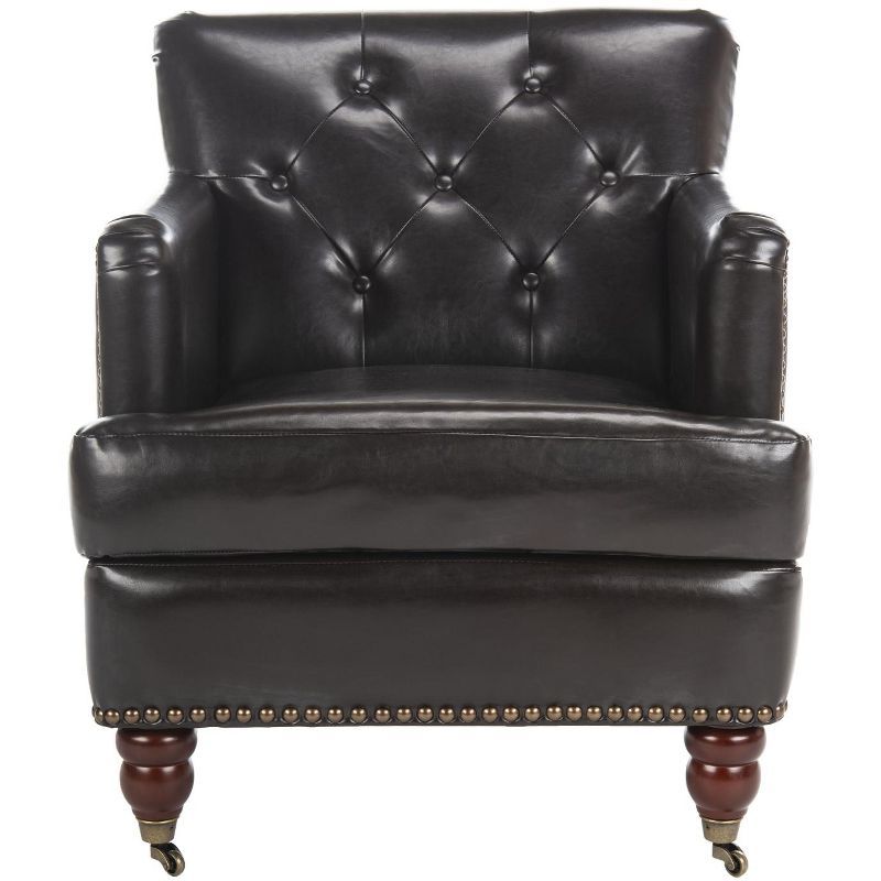 Colin Brown Leather Tufted Accent Chair with Birch Legs