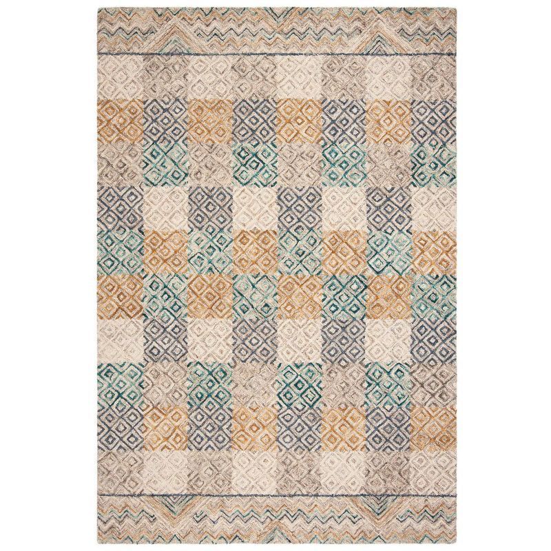 Aspen Geometric Blue and Gold Hand-Tufted Wool Rug - 3' x 5'