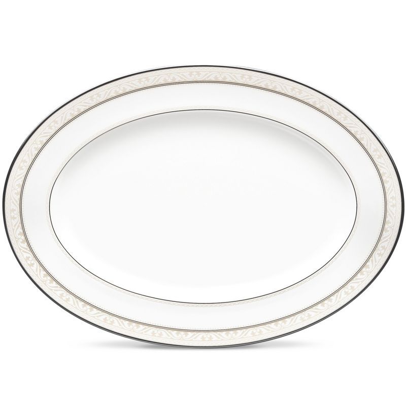 Elegant Platinum-Edged Ceramic Oval Serving Platter, 17"