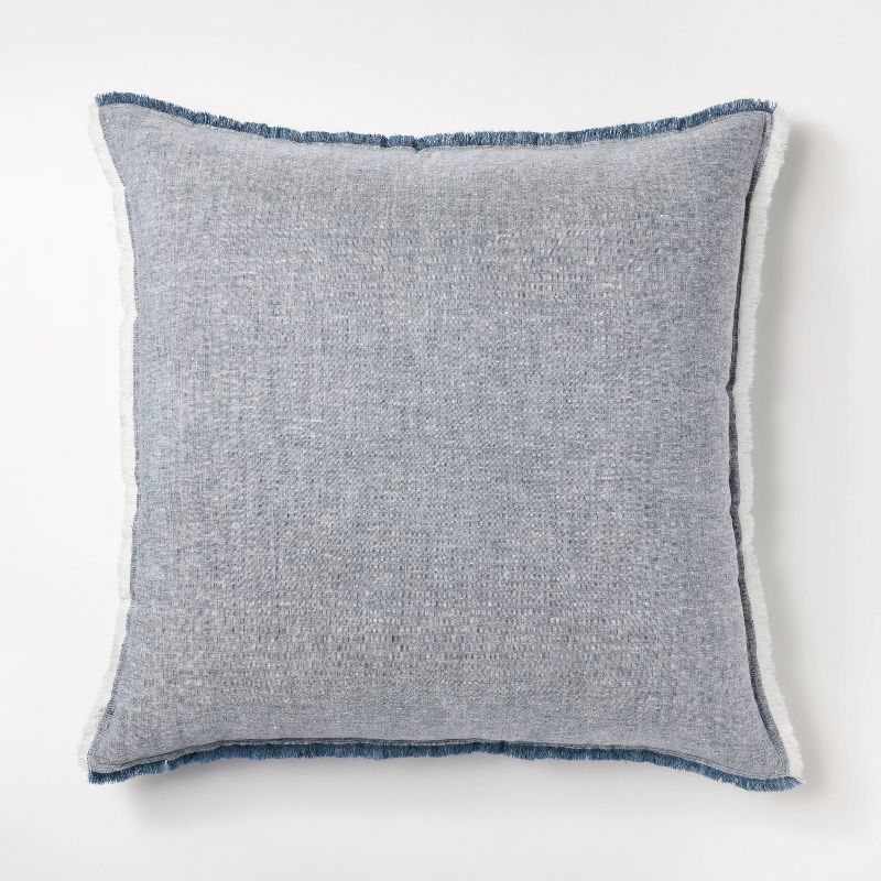 Oversized Reversible Blue and Cream Linen Square Throw Pillow