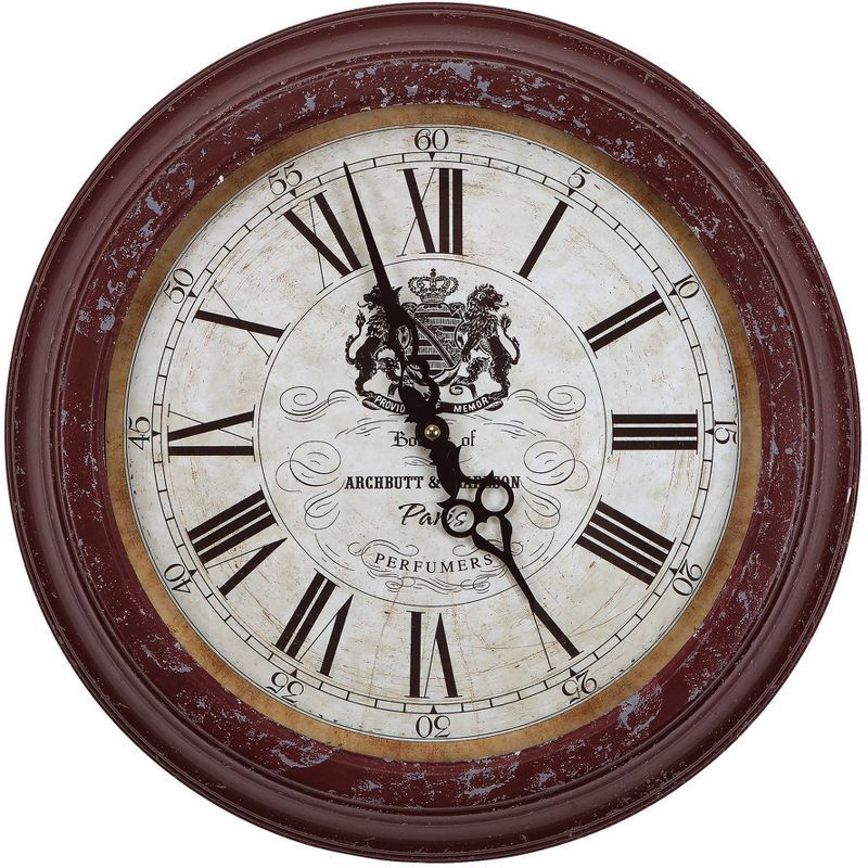 Yosemite Distressed Red Iron Round Wall Clock with Roman Numerals