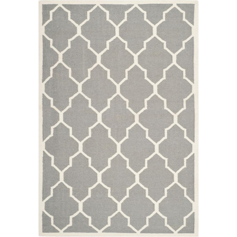 Grey and Ivory Geometric Wool Handwoven Area Rug