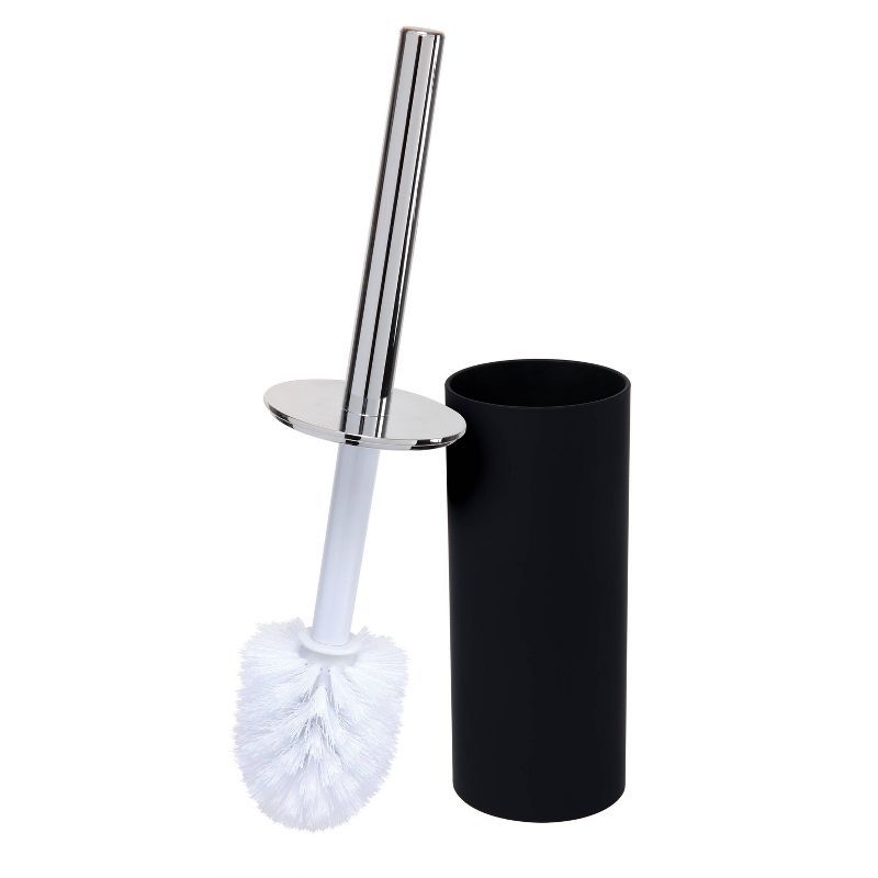 Soft Touch Black and Chrome Toilet Brush Holder Set