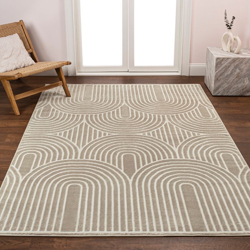 Beige and Cream Striped Arches Polyester 3x5 Area Rug