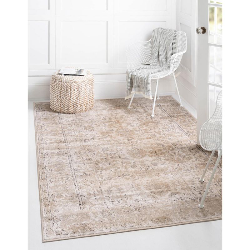 Ivory and Gray Geometric Low-Pile Indoor Area Rug