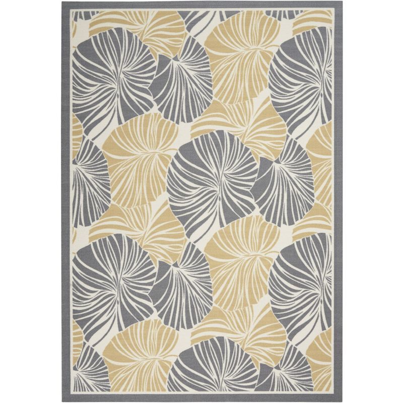 Gray and Beige Tropical Leaf Indoor/Outdoor Area Rug 4' x 6'