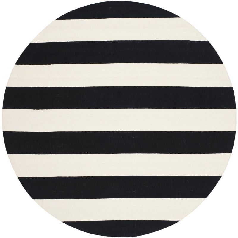 Coastal Charm Black & Ivory Cotton 3' Round Handwoven Rug