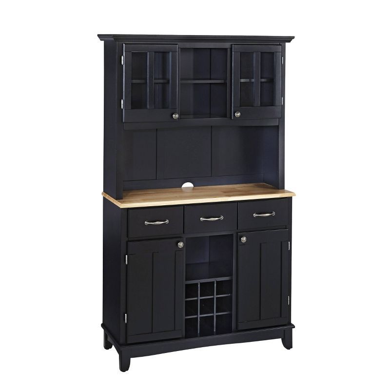 Black Hardwood Buffet with Hutch and Natural Wood Top