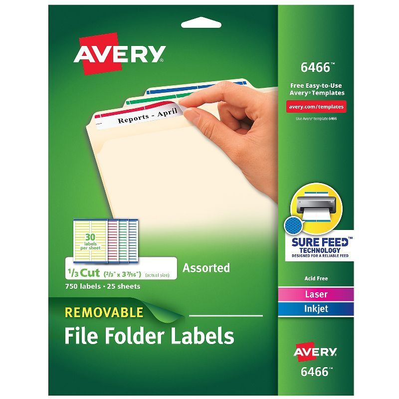 Avery Assorted Removable File Folder Labels, 750-Pack