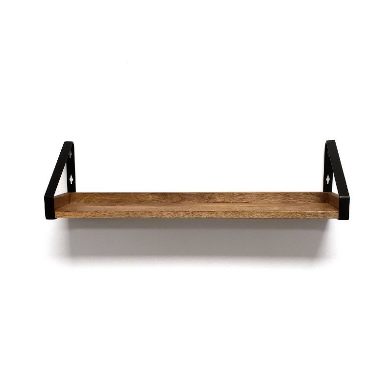 24" Mango Wood Ledge Wall Shelf with Black Iron Brackets