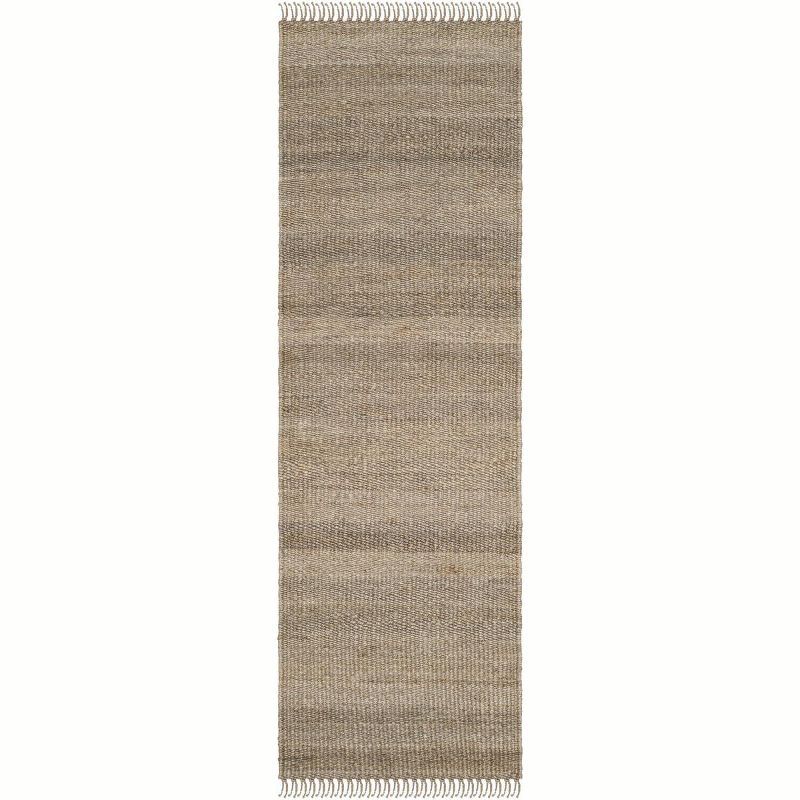 Gray Hand-Knotted Jute Runner Rug with Fringe, 2'6" x 8'