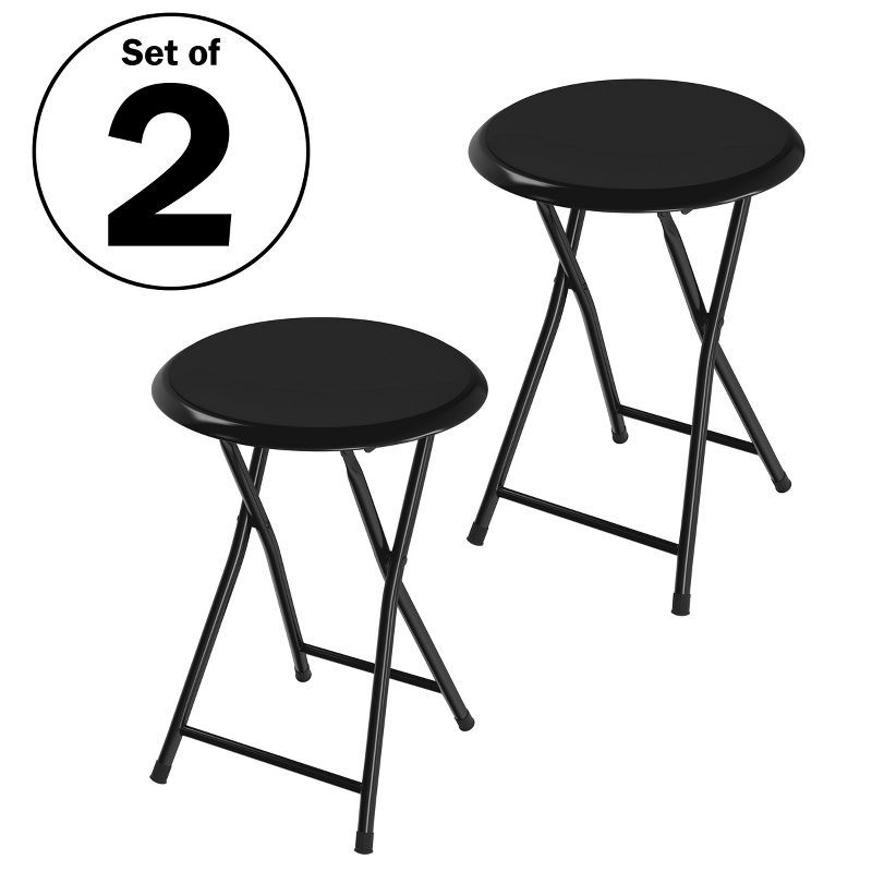 Set of 2 Black Metal 18-Inch Folding Bar Stools with Padded Seats