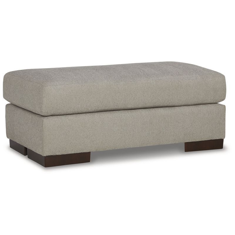 Beige Contemporary Upholstered Ottoman with Dark Wood Legs