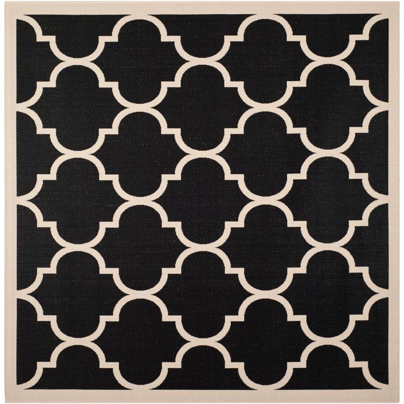 Modern Square Black Synthetic Indoor/Outdoor Area Rug