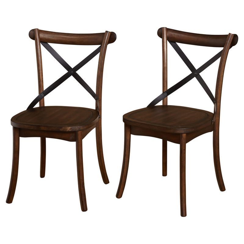 Set of 2 Walnut Cross Back High Dining Chairs