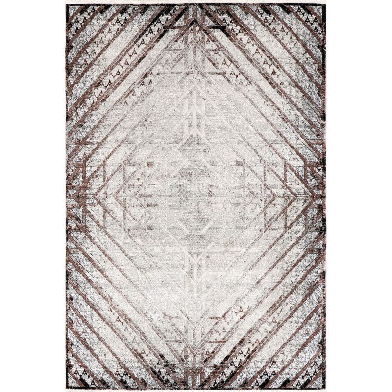 Red Geometric Synthetic Easy Care Area Rug