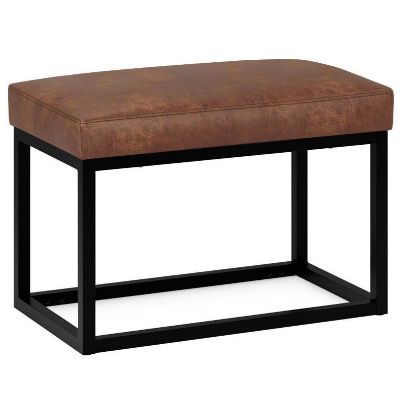 Kerwood Distressed Saddle Brown Faux Leather Bench with Black Iron Frame