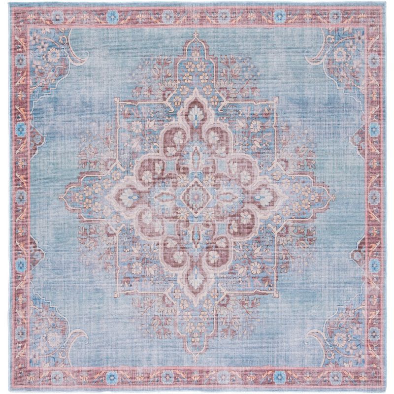 Serapi Blue and Brown Square Viscose Chenille Area Rug