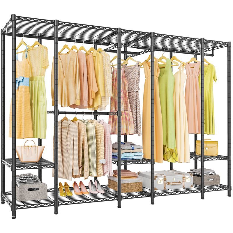 Black Extra Large Freestanding Wire Closet Rack with Adjustable Shelves