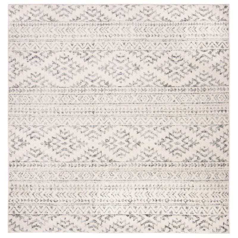 Ivory and Grey Geometric Hand-knotted Square Area Rug