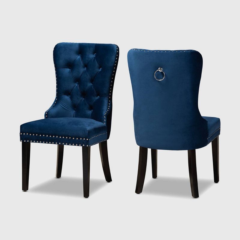 Navy Blue Velvet Upholstered Oak Dining Chair Set