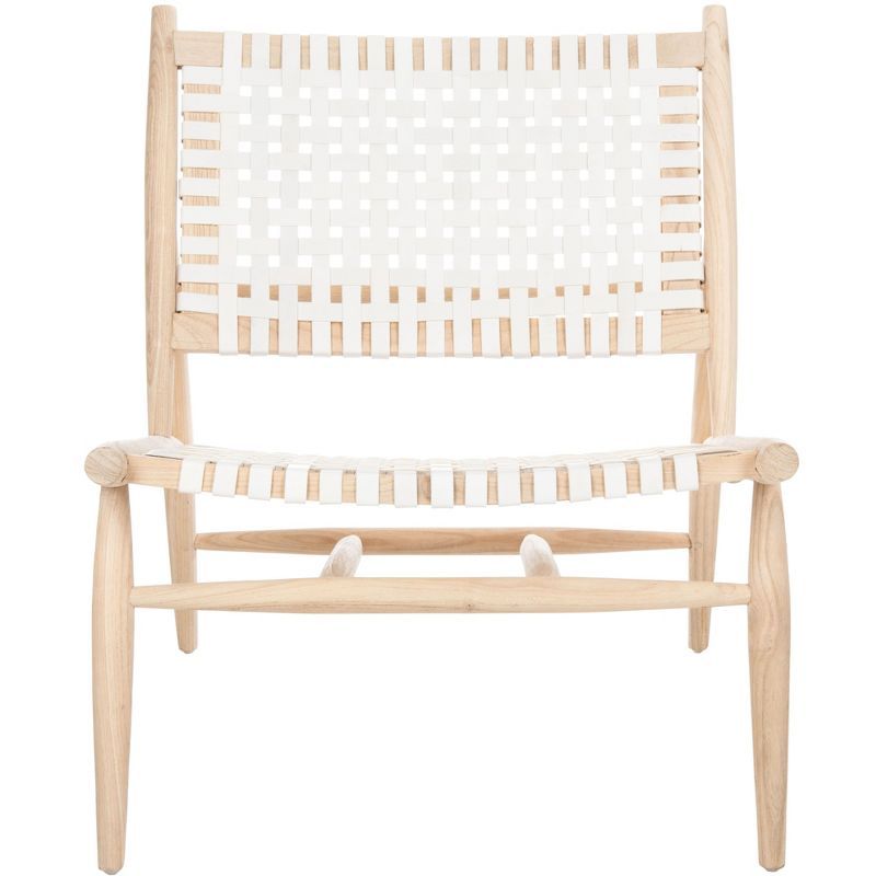 Transitional Beige and White Leather Woven 26'' Accent Chair