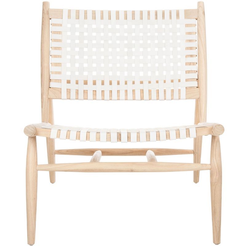 Transitional Beige and White Leather Woven 26'' Accent Chair