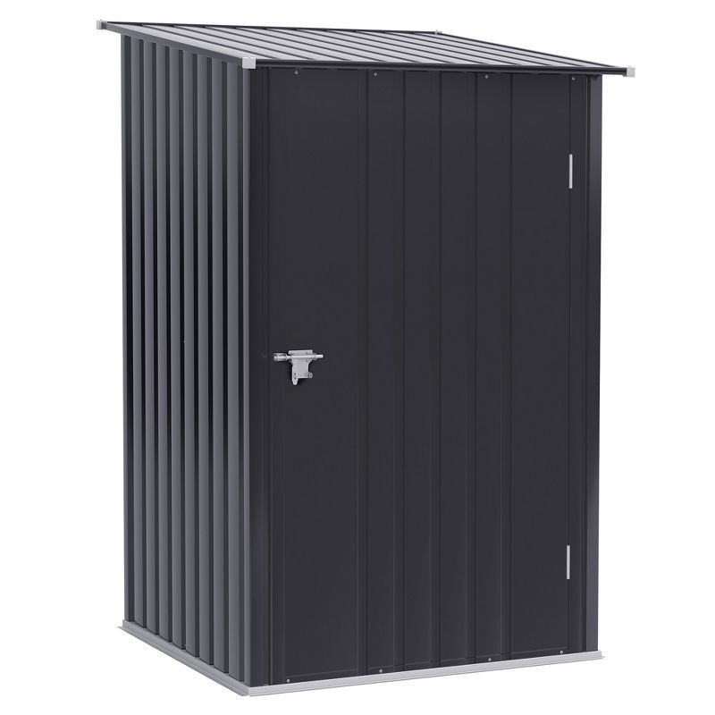 Dark Gray Metal Outdoor Storage Shed with Lockable Door