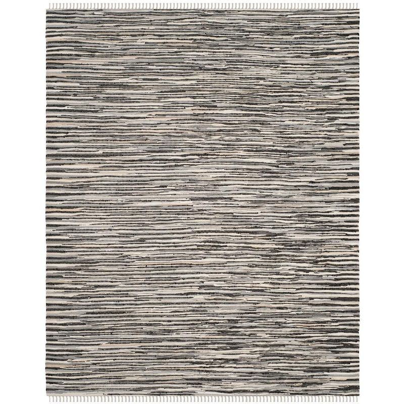 Handmade Black and White Striped Wool Cotton Rug