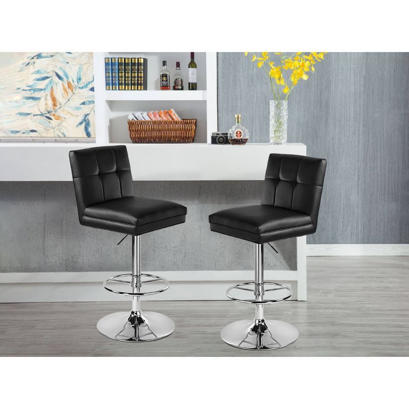 Black Adjustable Swivel Bar Stools with Chrome Base, Set of 2