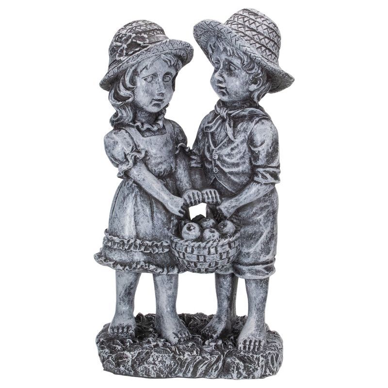 13" Boy and Girl Apple Picking Resin Garden Statue