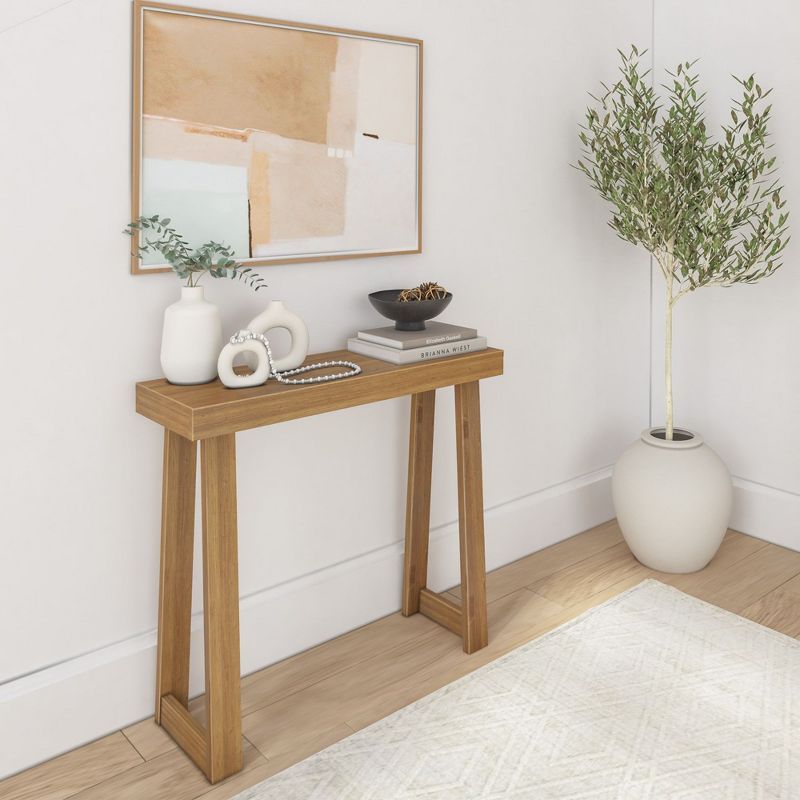 Pecan Solid Wood 36" Console Table with Storage Shelf