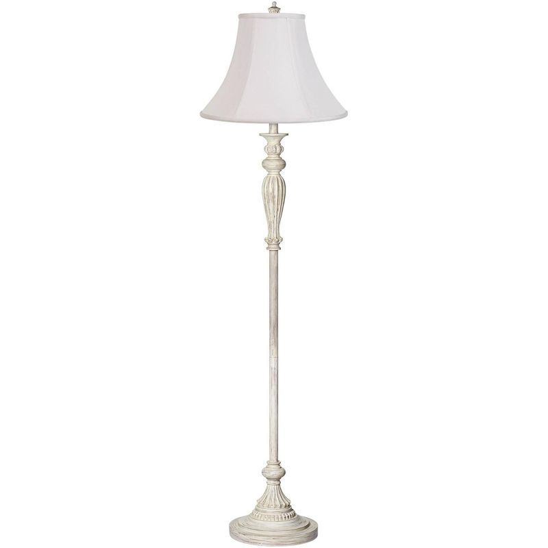 Antique White Washed 60" Floor Lamp with Fabric Bell Shade