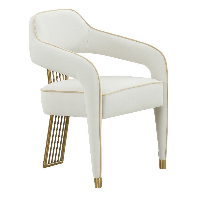 Elegant Cream Linen Upholstered Dining Armchair with Gold Metal Accents