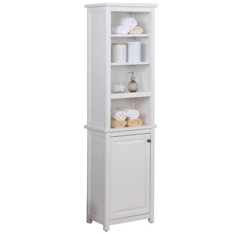 Adjustable White Wood Storage Tower with Doors